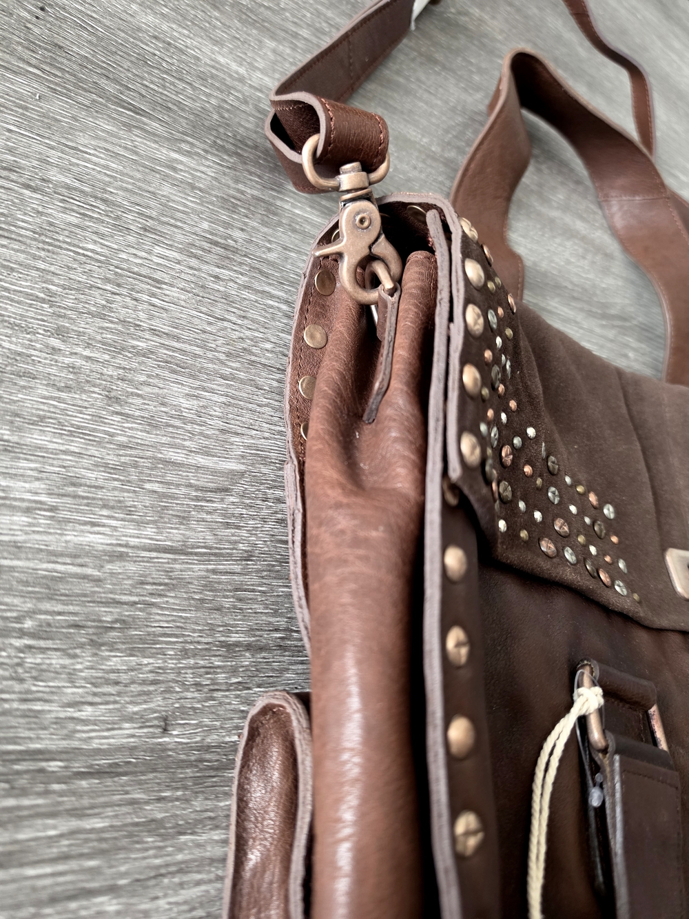 WE THE FREE 'Shay' Studded Leather Satchel Tote Bag - Dark Brown - Picture 6 of 8